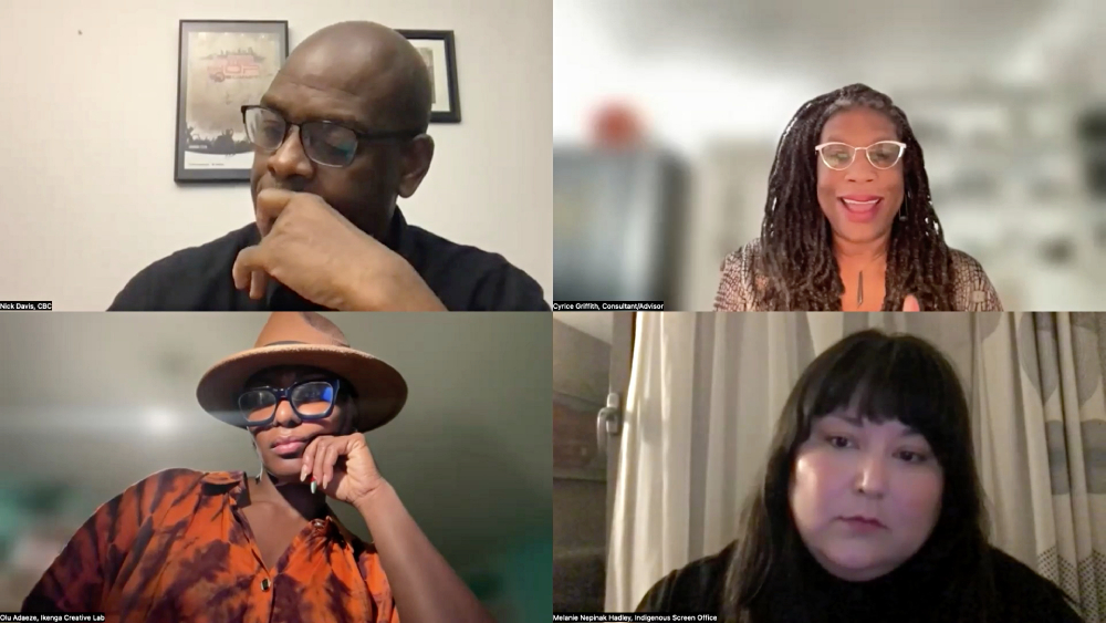 Screengrab from Emergency DEI Summit panel 2 with Nick Davis, Olu Adaeze, Cyrice Griffith & Melanie Nepinak Hadley