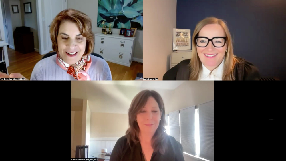 Screengrab from Emergency DEI Summit panel 1 with Amy DeLouise, Sadie Groom and Kirstin Schaffer