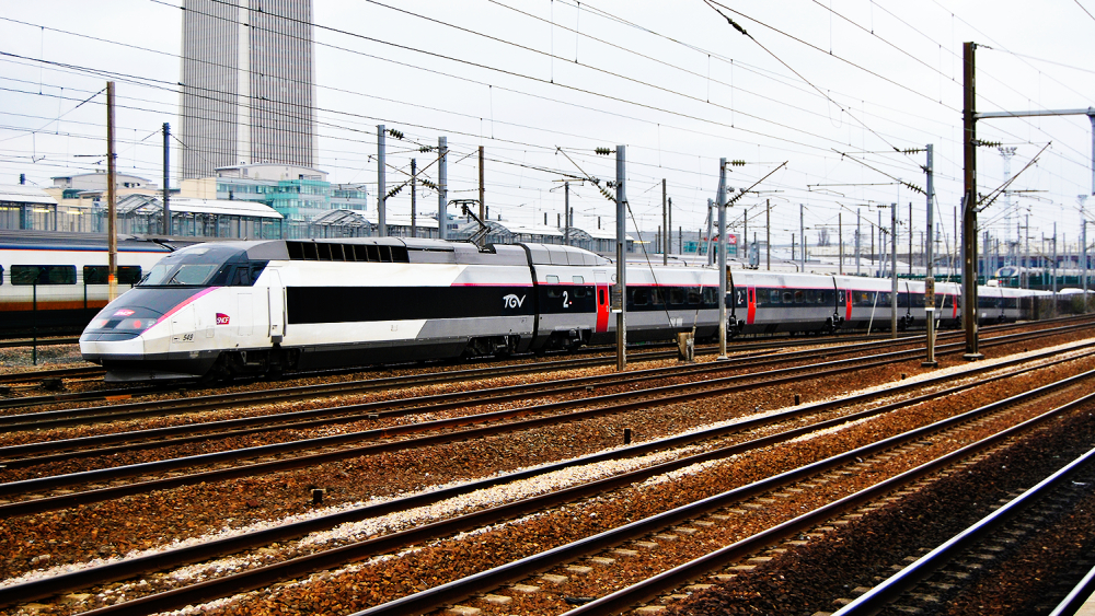 SNCFn TGV train near to a station